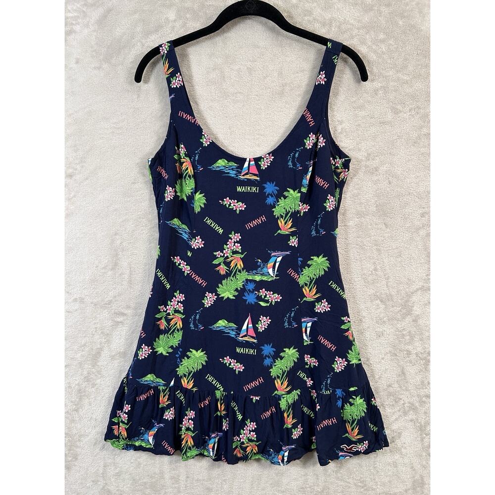 Hollister Hawaiian Tropical Summer Dress Size S Coconut Girl Nautical Ruffle Hem